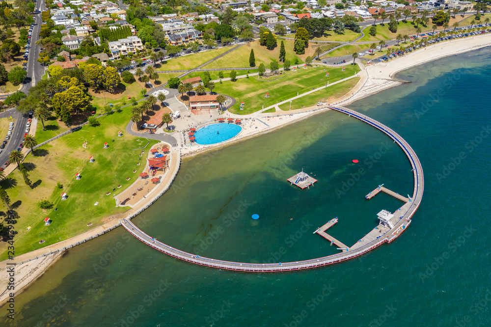 Aerial photo of a swimming enclosure at Geelong, Australia