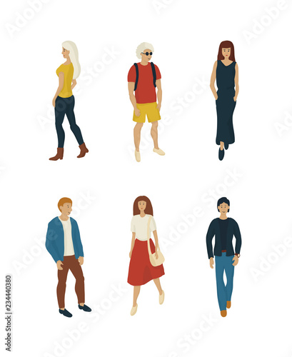 Group of people standing on white background vector. Business men and women cartoon style characters.