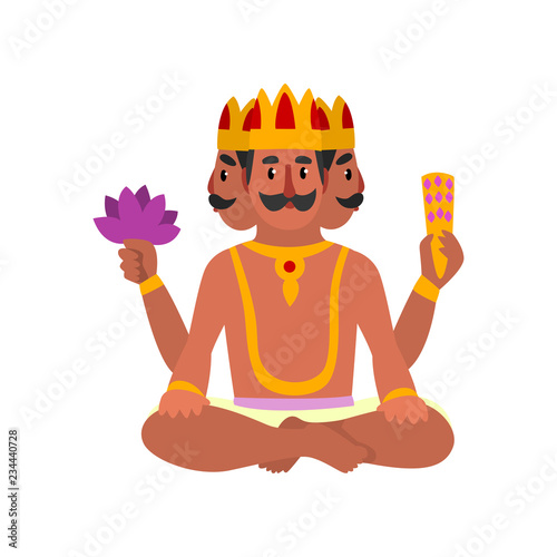 Brahma Indian many faced god, great God of creation vector Illustration on a white background