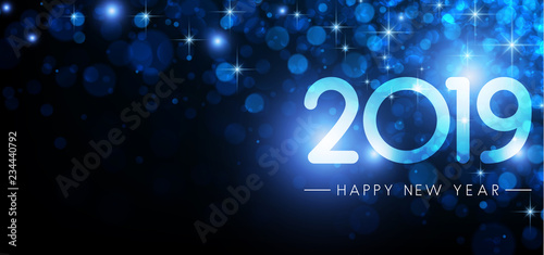 Blue shiny 2019 Happy New Year poster.