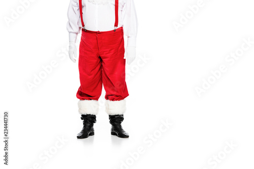cropped shot of santa claus in suspenders isolated on white