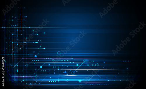Illustration abstract background, circuit board or motherboard. Vector design for abstract technology, communication, futuristic. Hi tech digital concept on dark blue background