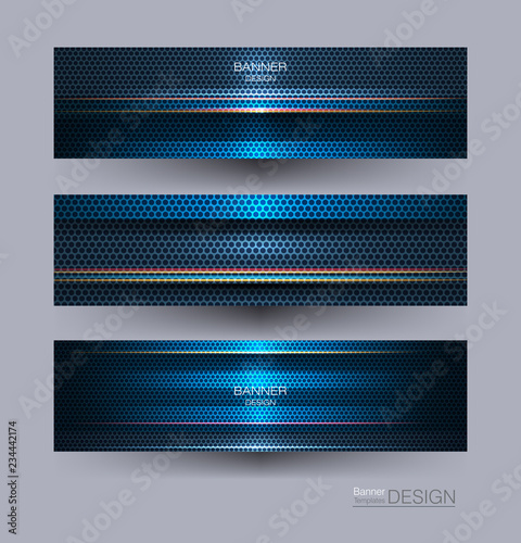 Illustration of abstract blue, red and black metallic with light ray and glossy line. Metal frame design for background. Vector design modern digital technology concept for wallpaper, banner template