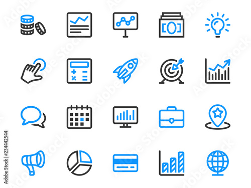 Set of thin line icons for business and marketing. Collection of outline icons of corporate development.