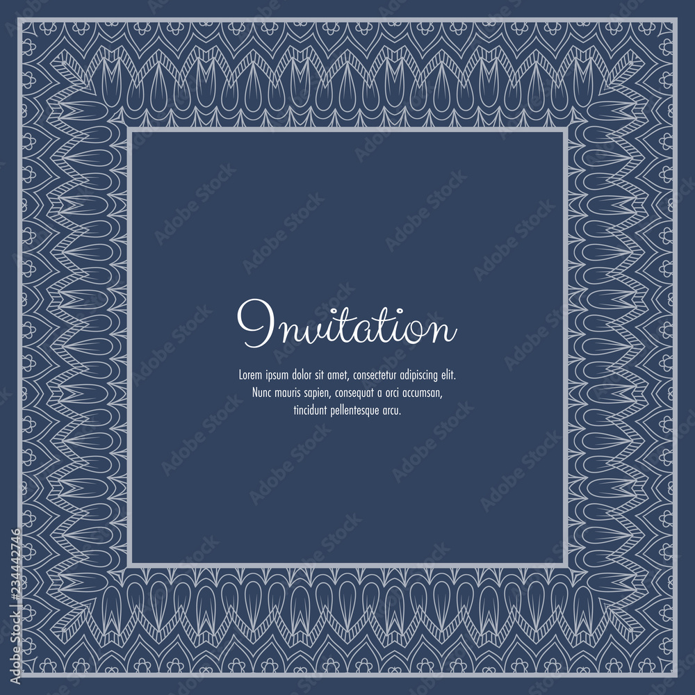 Abstract ornamental lace frame for greeting card or invitation