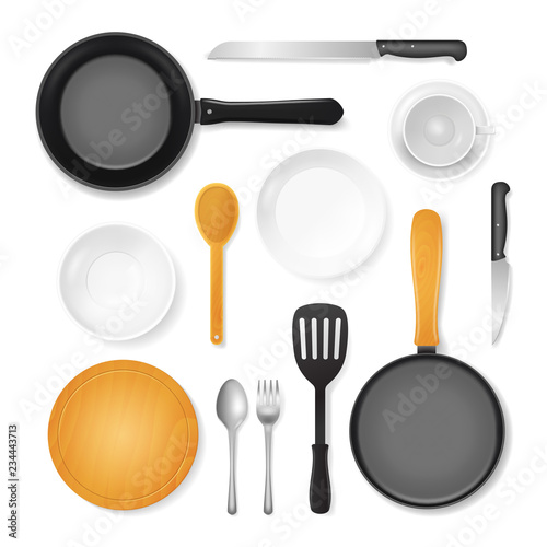 Realistic 3d Detailed Kitchenware or Kitchen Utensils Set. Vector