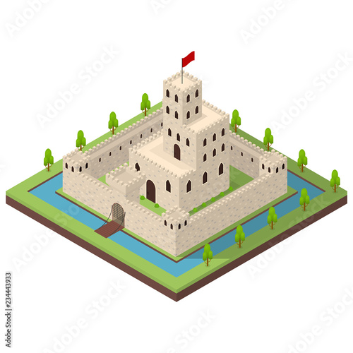 Medieval Kingdom Concept 3d Isometric View. Vector