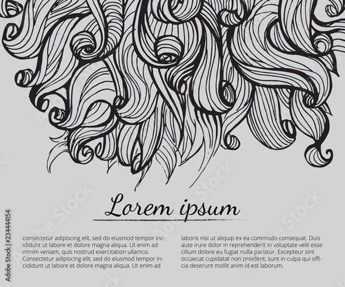 hair doodle elements, sketched waves on background