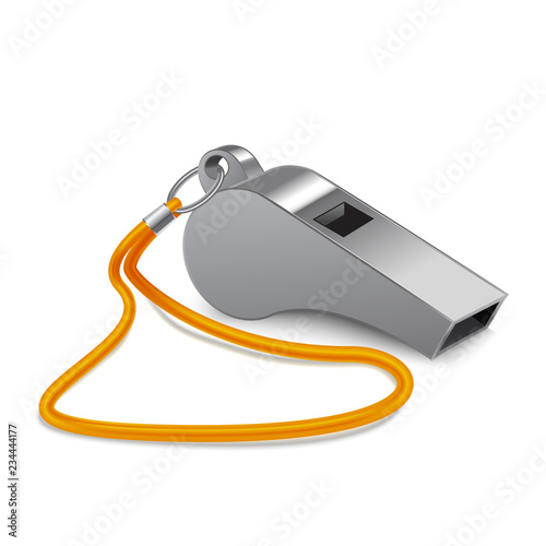 Realistic 3d Detailed Shiny Metallic Whistle. Vector