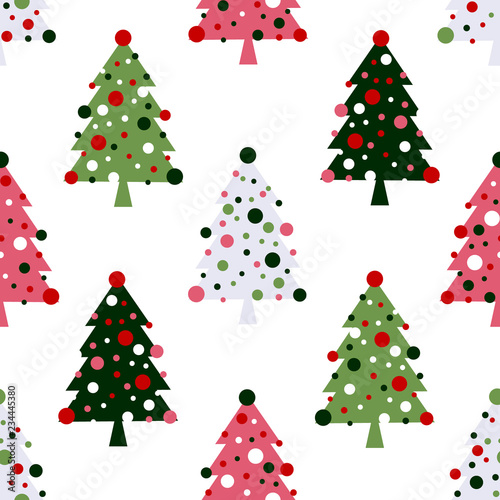 Seamless pattern with decorated christmas trees, vector