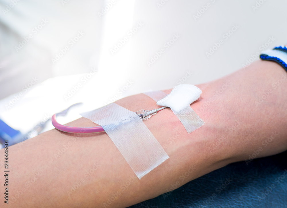 Needle for blood donation. Medical Equipment for blood donor at