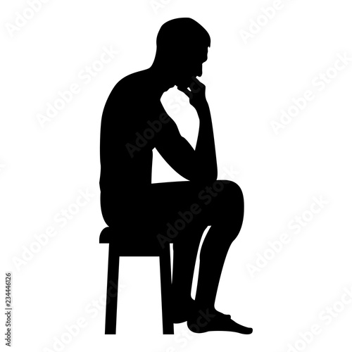 Thinking man sitting on a stool silhouette icon black color illustration