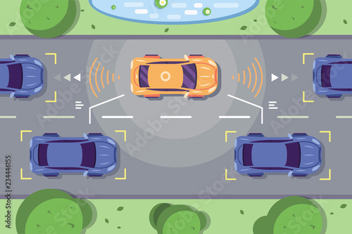 Autonomous car driving on road