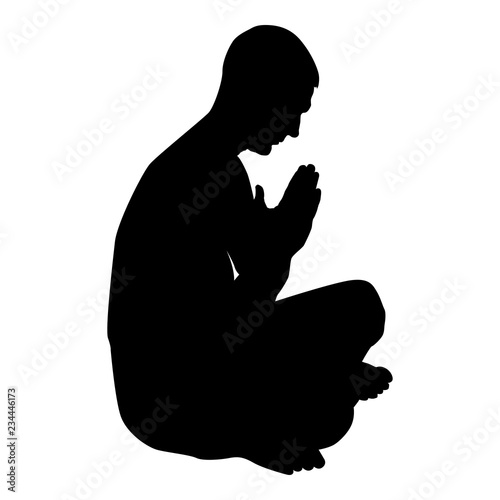 Man praying silhouette icon black color illustration