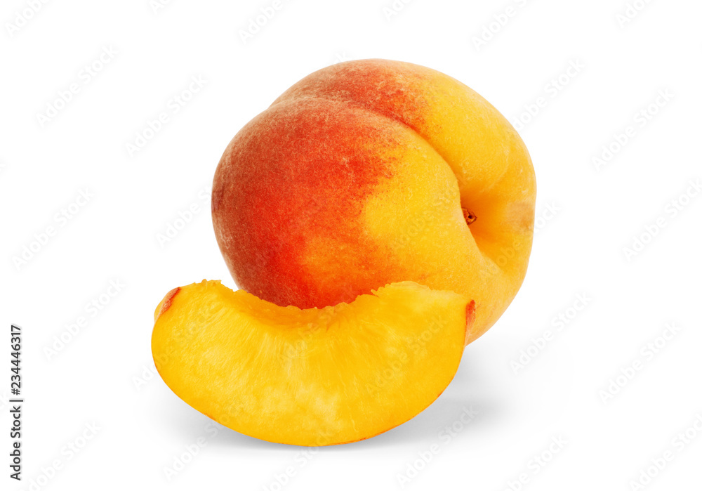 Peach slice isolated. Peach slice on white. Peach. With clipping path Peach slice isolated. Peach slice on white. Peach. With clipping path