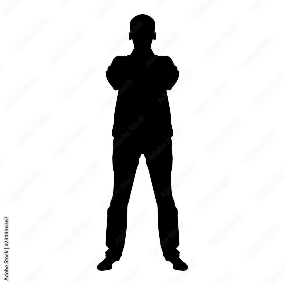 Confident man crossed his arms Business man silhouette concept front view icon black color illustration