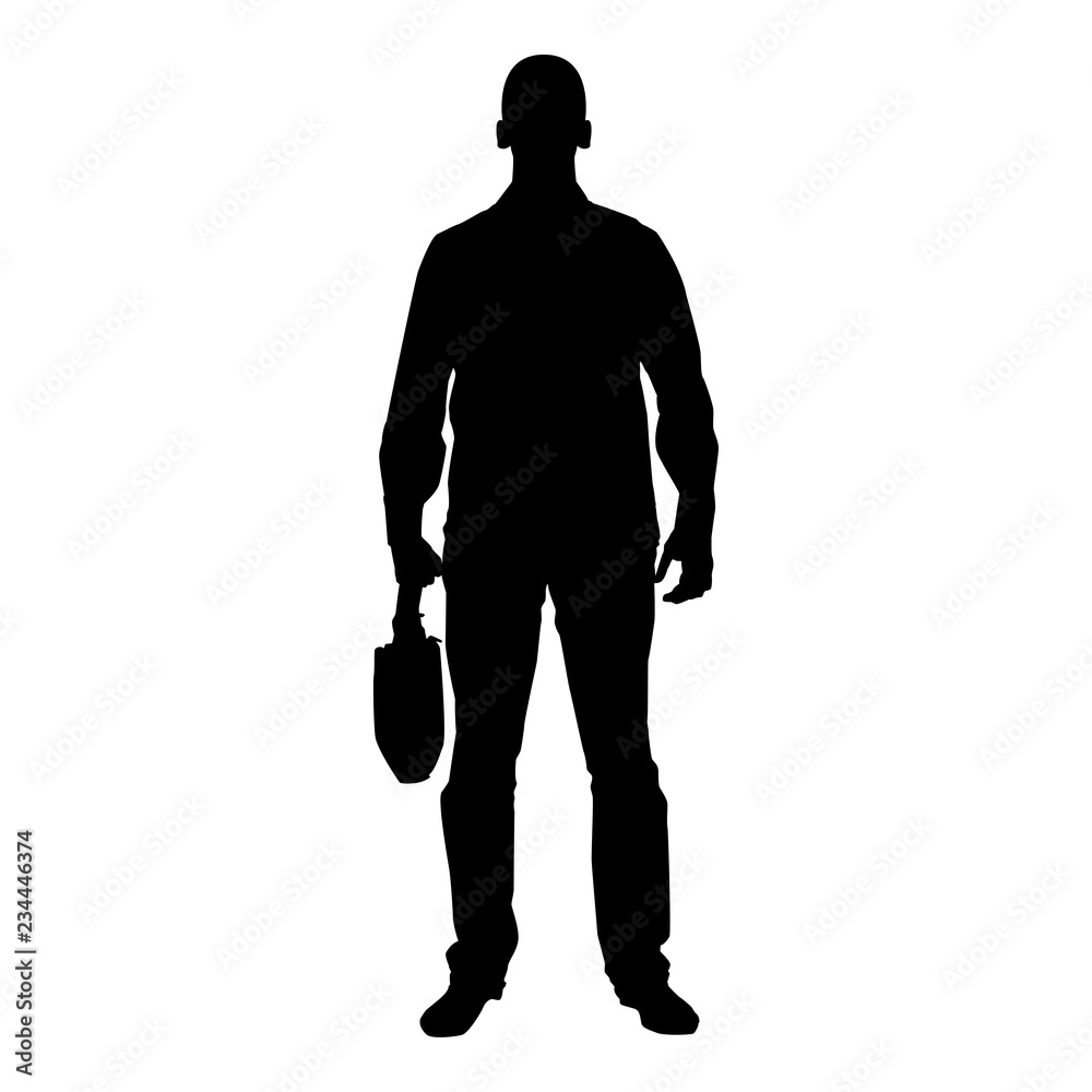 Businessman with briefcase Man with a business bag in his hand silhouesse front view icon black color illustration Businessman with briefcase Man with a business bag in his hand silhouesse front view icon black color illustration