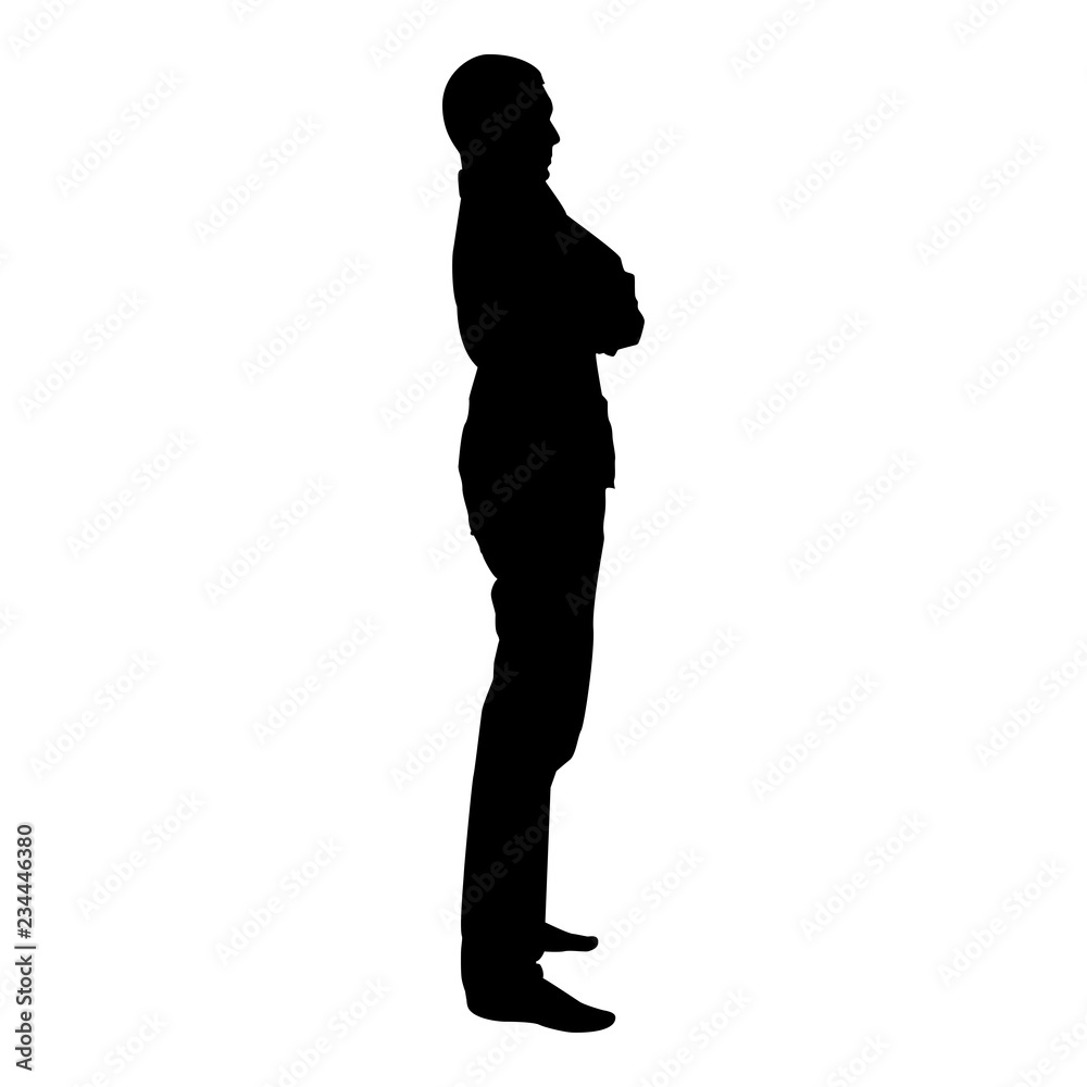 Confident man crossed his arms Business man silhouette concept side view icon black color illustration