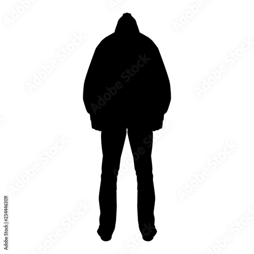 Man in the hood concept danger silhouette back side icon black color illustration