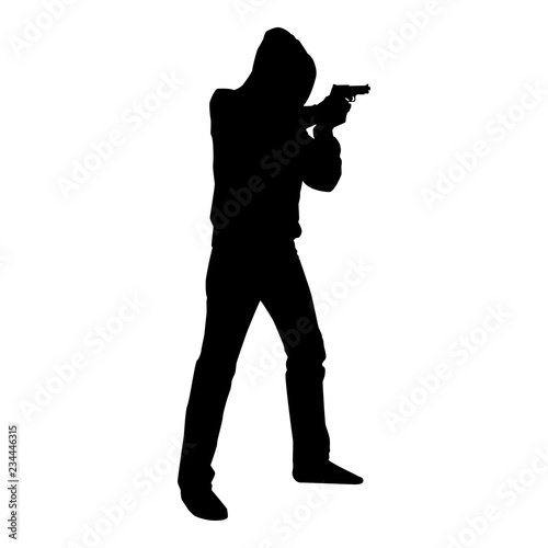 Man in the hood with gun Concept danger short arm icon black color illustration