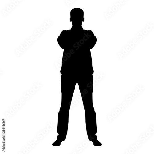 Confident man crossed his arms Business man silhouette concept front view icon black color illustration