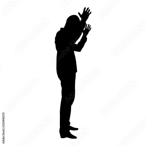 Concept of failure what is it for me problem Man raised hands silhouette icon black color illustration