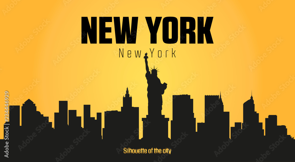 New York New York city silhouette and yellow background
