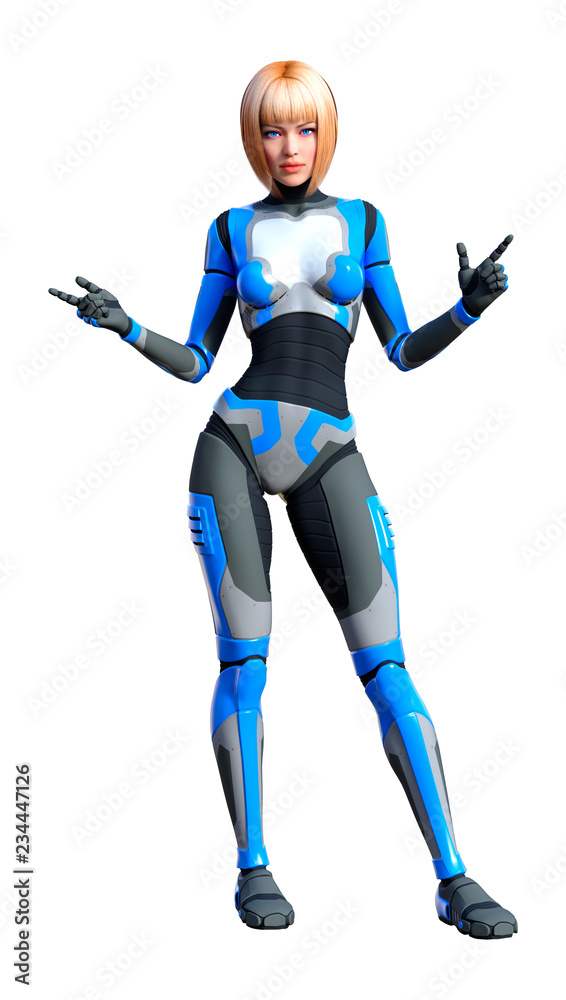 3D Rendering Female Robot on White 3D Rendering Female Robot on White