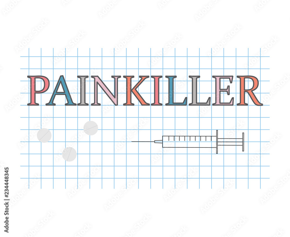 painkiller word on checkered paper sheet- vector illustration