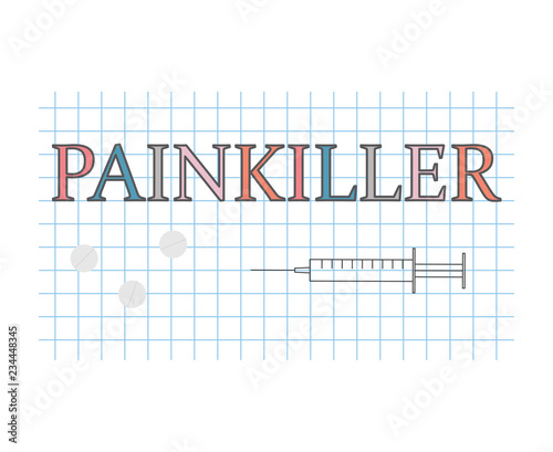 painkiller word on checkered paper sheet- vector illustration