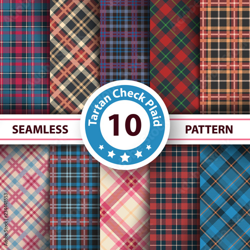 Classic tartan, Merry Christmas check plaid seamless patterns.