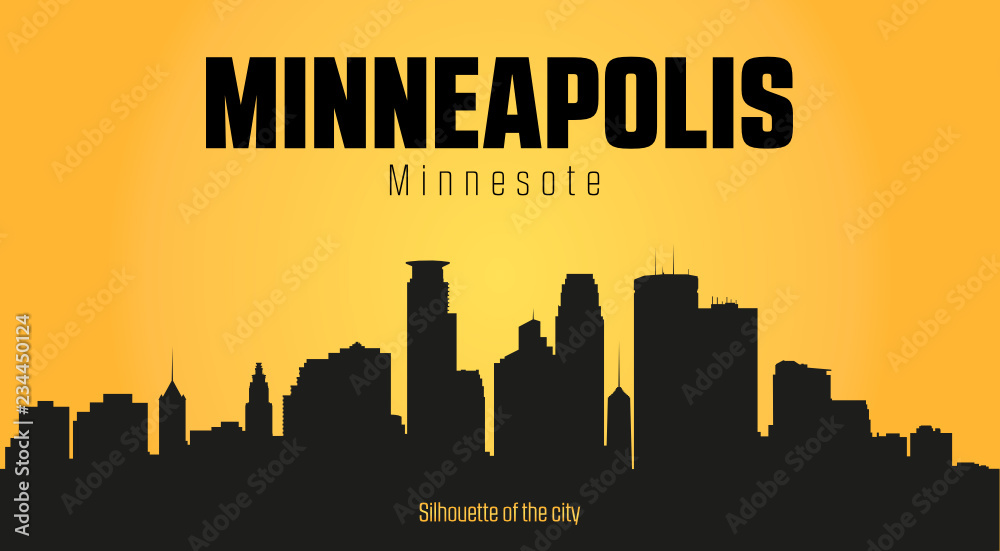 Minneapolis Minnesota city silhouette and yellow background