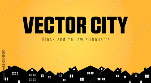 Vector city silhouette and yellow background