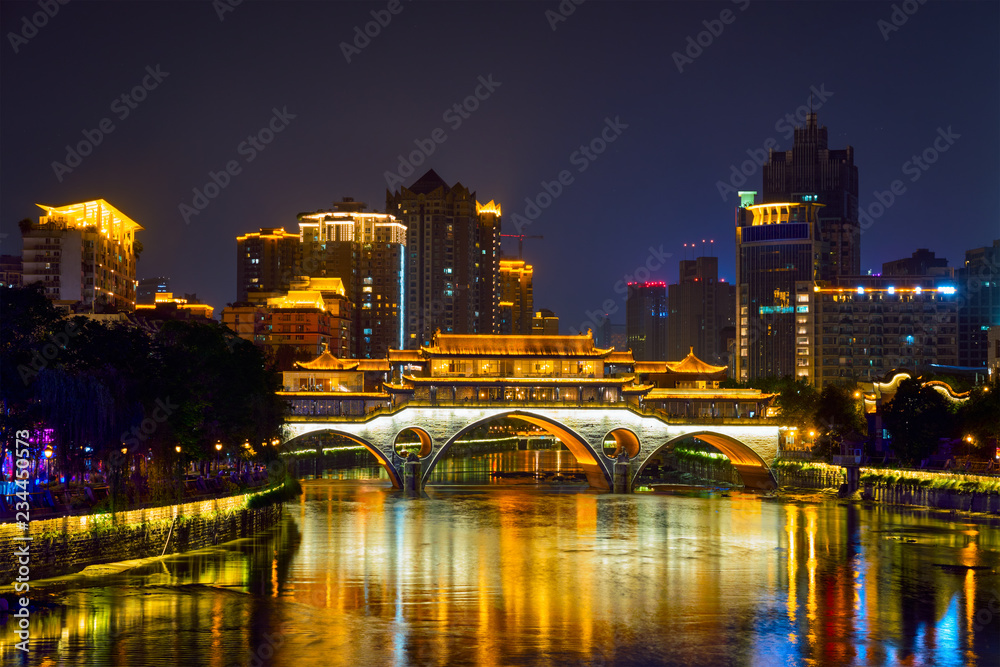 Anshun bridge at night, Chengdu, China