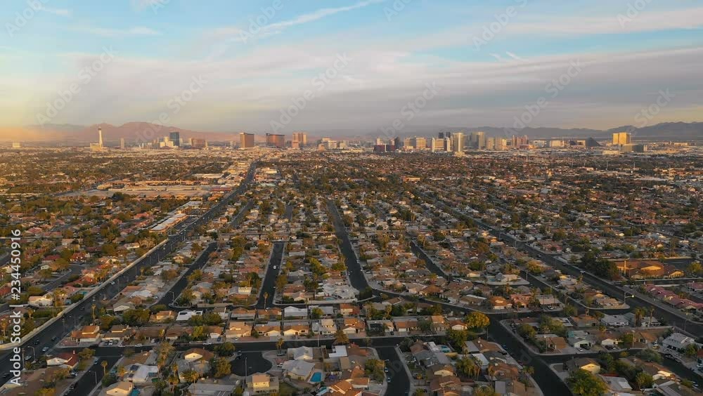 Aerial View Over the Urban Expanse Homes And Buildings of Las Vegas Nevada