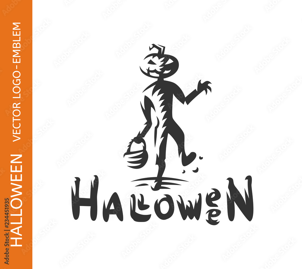 Fototapeta premium Scarecrow halloween logo - emblem design on white background, vector illustration