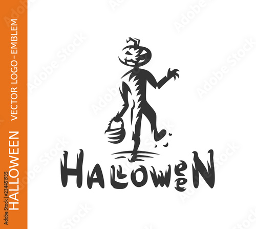 Scarecrow halloween logo - emblem design on white background, vector illustration