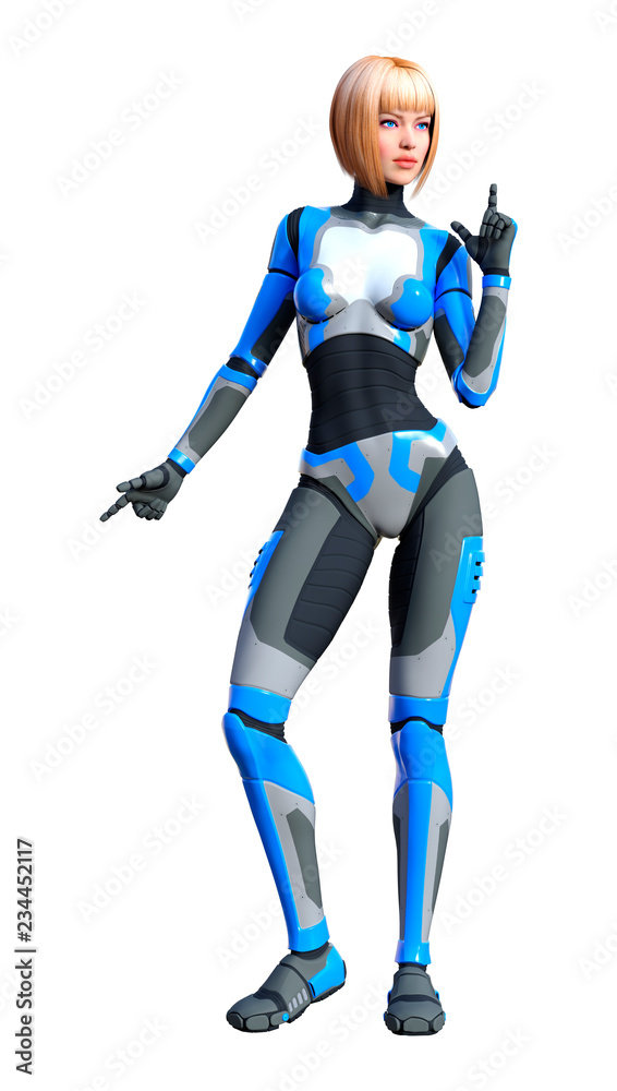 3D Rendering Female Robot on White