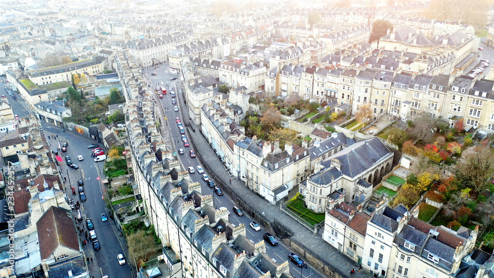 Fototapeta premium Aerial cityscape view of Bath, Somerset, United Kingdom