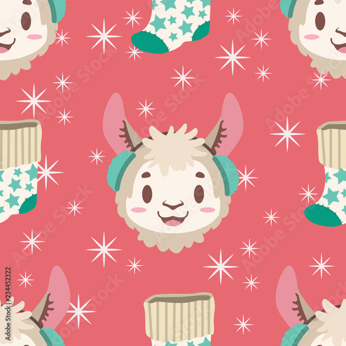Seamless pattern with llama and Christmas stocking © agnessz