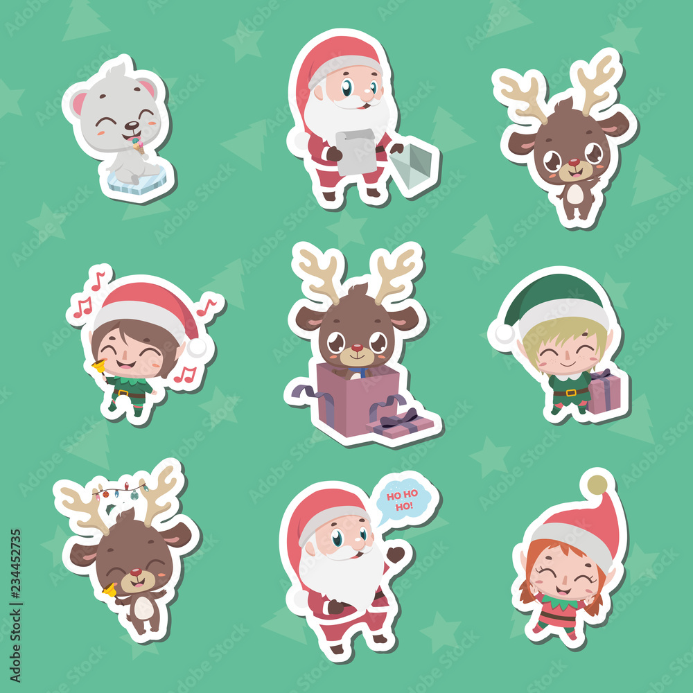 Obraz premium Collection of Christmas character stickers