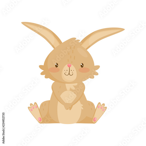 Flat vector icon of adorable brown rabbit. Bunny with pink cheeks and shiny eyes