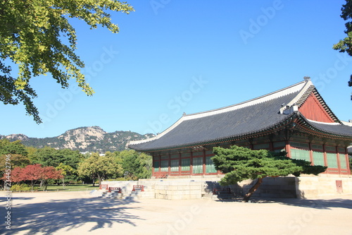 Gyeongbokgung Palace in Seoul, South Korea. Writing on the building: Sujeongjeon Hall photo