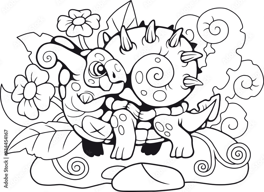 Fototapeta premium cartoon cute snail dragon, coloring book, funny illustration