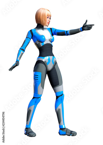 3D Rendering Female Robot on White