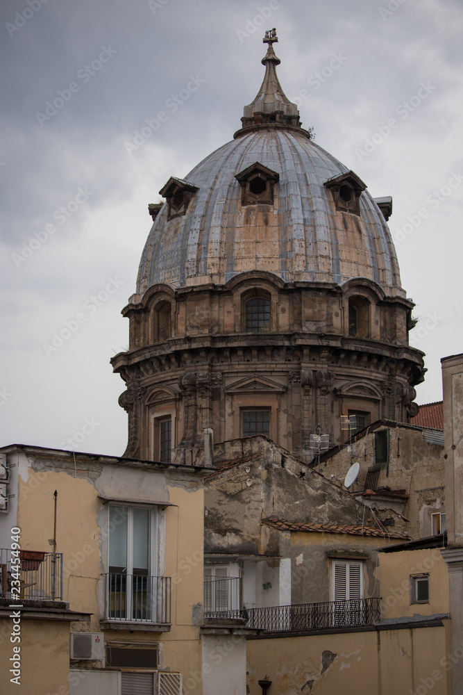Church dome and rooftops of Naples Italy