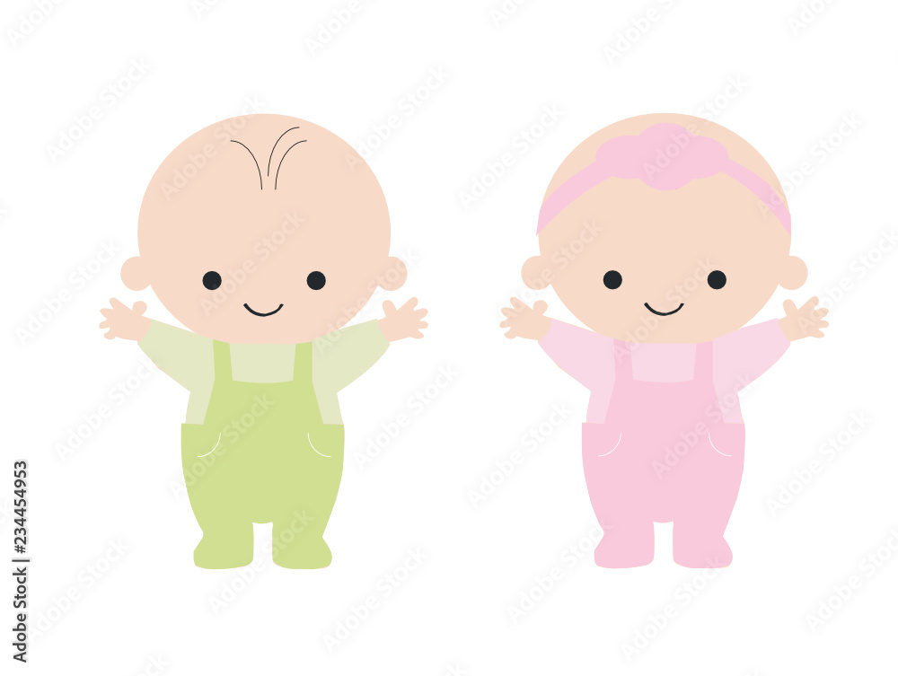 Baby boy and baby girl. Vector baby shower concept Baby boy and baby girl. Vector baby shower concept