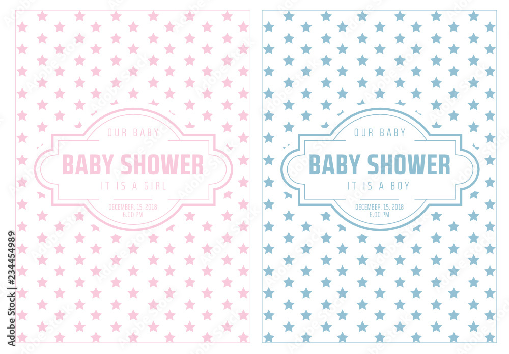 Baby shower set. Cute invitation cards for boy and girl baby shower party. 