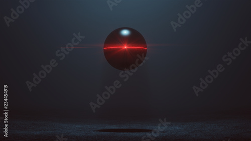 Futuristic Abstract Alien Geo Sphere AI Super Computer Droid with Glowing Lens Flare 3d illustration 3d render 