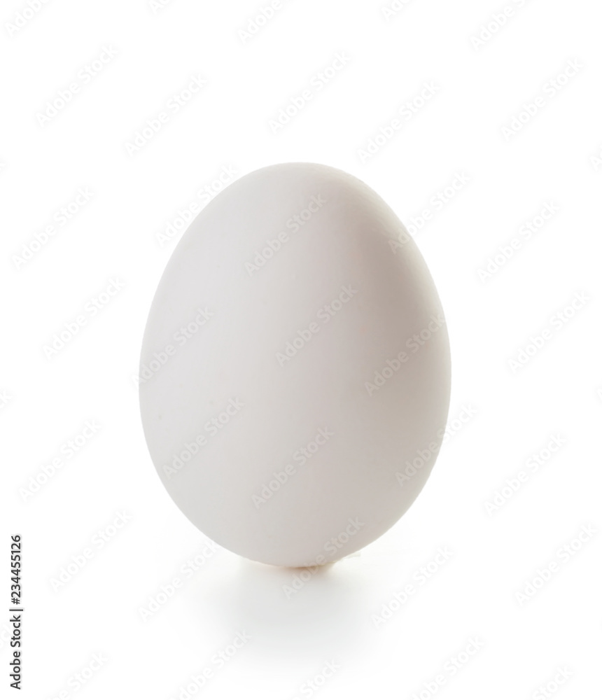 Raw chicken egg on white background